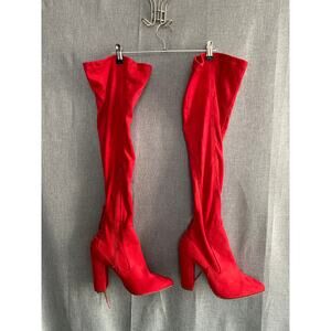 ShoeDazzle Ivona WC Red Faux Suede Over-the-Knee Lace-Up Boots - Size 8
